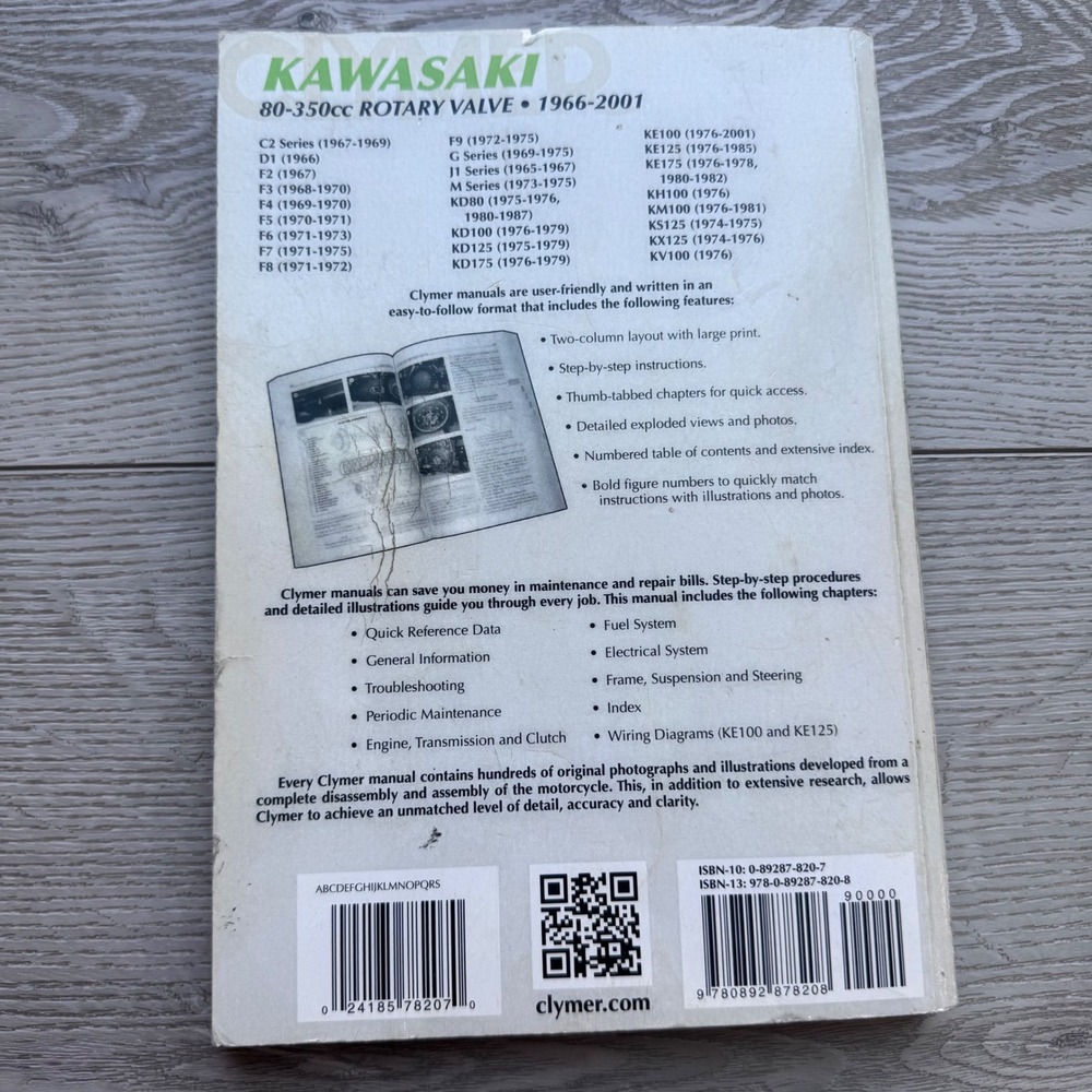 Clymer Kawasaki 80-350cc Rotary Valve 1966-2001 Repair Manual M350-9 - Picture 3 of 4